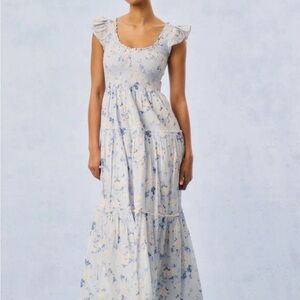 Love Shack Fancy Floral Blue and White Maxi Dress